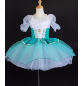 Toddlers girls turquoise ballet dance dress tutu skirts children ballerina stage performance leotard dress party jazz dance princess performance dress for kids